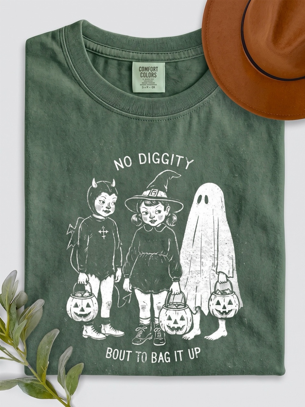 Comfort Colors Kids' Green Halloween Costume Tee - 'No Diggity'